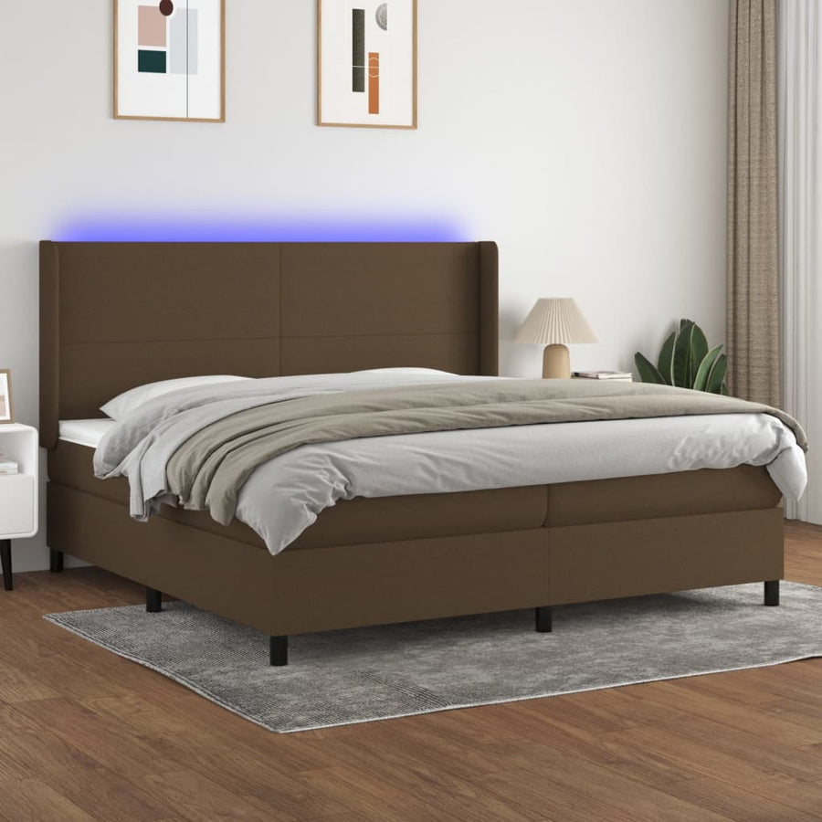 Boxspring Met Matras En Led Stof Donkerbruin 200X200 Cm 200 x 200 cm Effen ontwerp