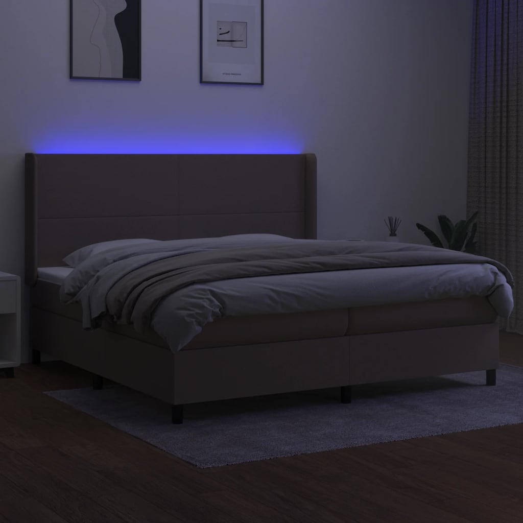 Boxspring Met Matras En Led Stof Taupe 200X200 Cm Taupe 200 x 200 cm Effen ontwerp