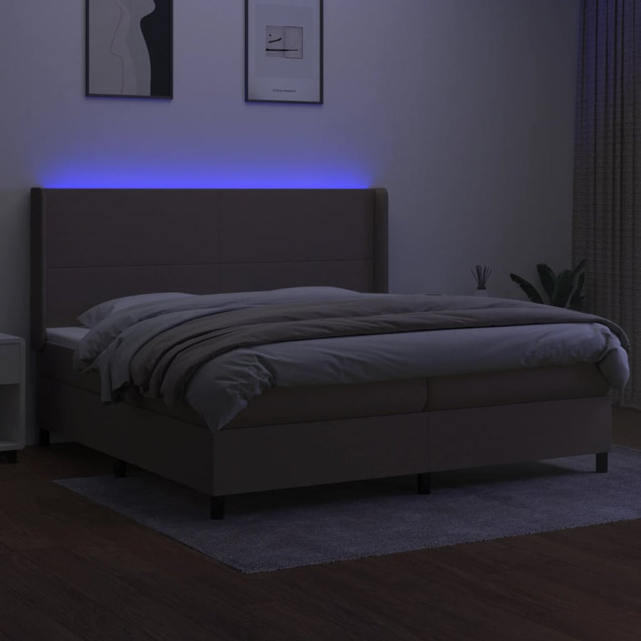 Boxspring Met Matras En Led Stof Taupe 200X200 Cm Taupe 200 x 200 cm Effen ontwerp