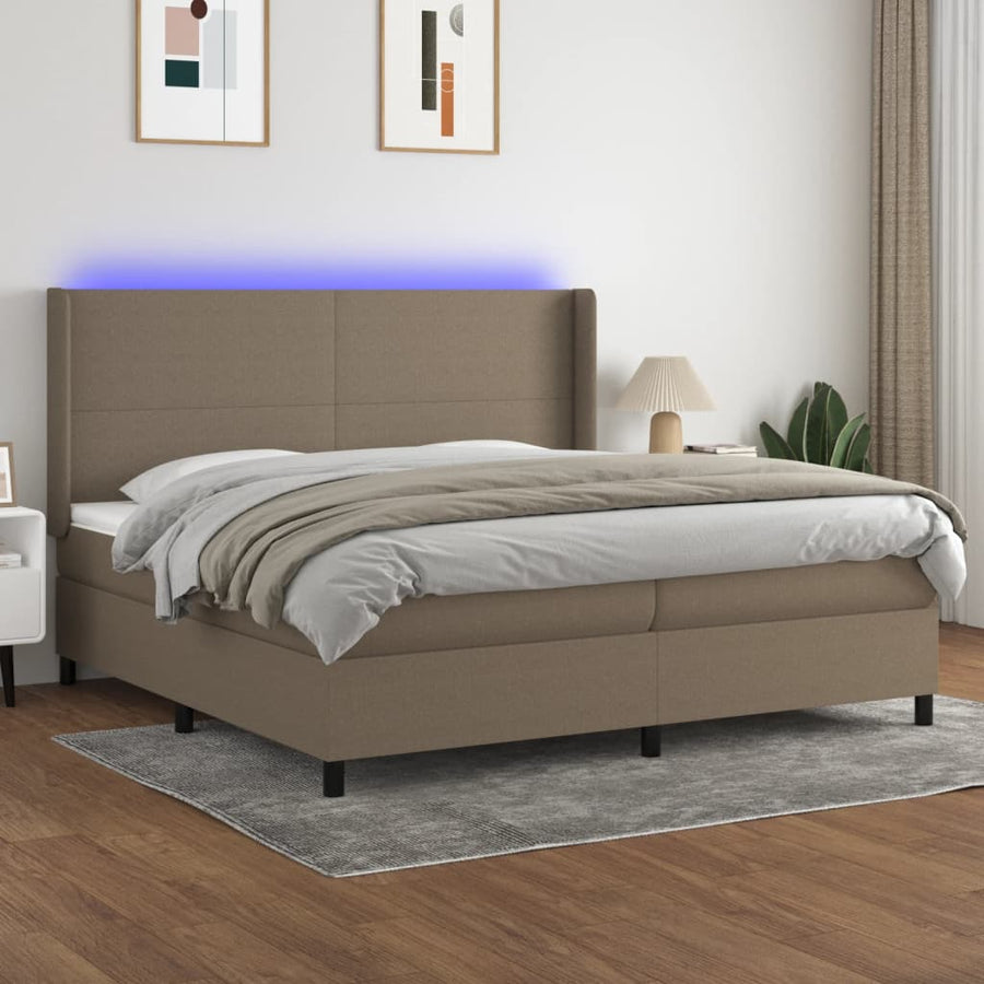 Boxspring Met Matras En Led Stof Taupe 200X200 Cm Taupe 200 x 200 cm Effen ontwerp