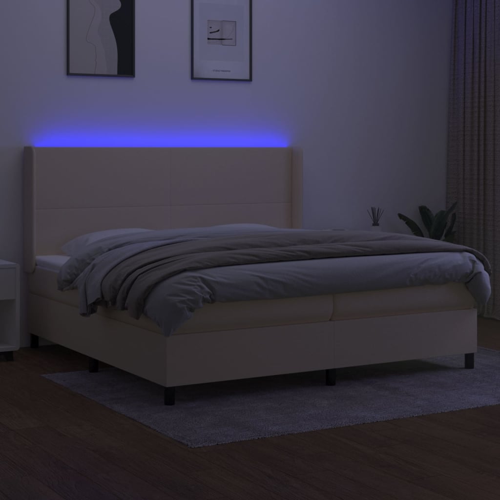 Boxspring Met Matras En Led Stof Crèmekleurig 200X200 Cm Crème 200 x 200 cm Effen ontwerp