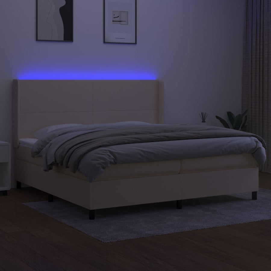Boxspring Met Matras En Led Stof Crèmekleurig 200X200 Cm Crème 200 x 200 cm Effen ontwerp