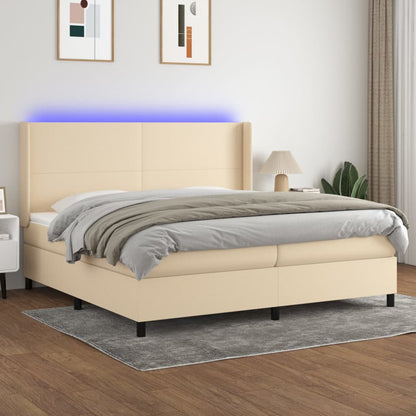 Boxspring Met Matras En Led Stof Crèmekleurig 200X200 Cm Crème 200 x 200 cm Effen ontwerp