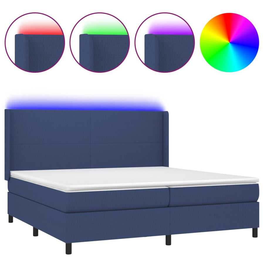 Boxspring Met Matras En Led Stof Blauw 200 x 200 cm Effen ontwerp