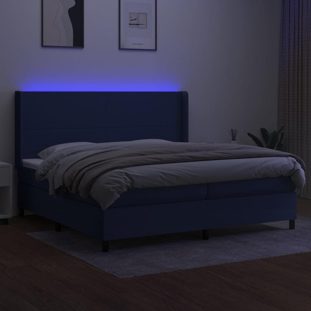 Boxspring Met Matras En Led Stof Blauw 200 x 200 cm Effen ontwerp