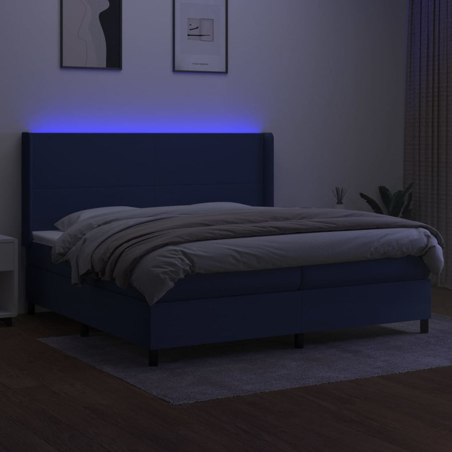 Boxspring Met Matras En Led Stof Blauw 200 x 200 cm Effen ontwerp