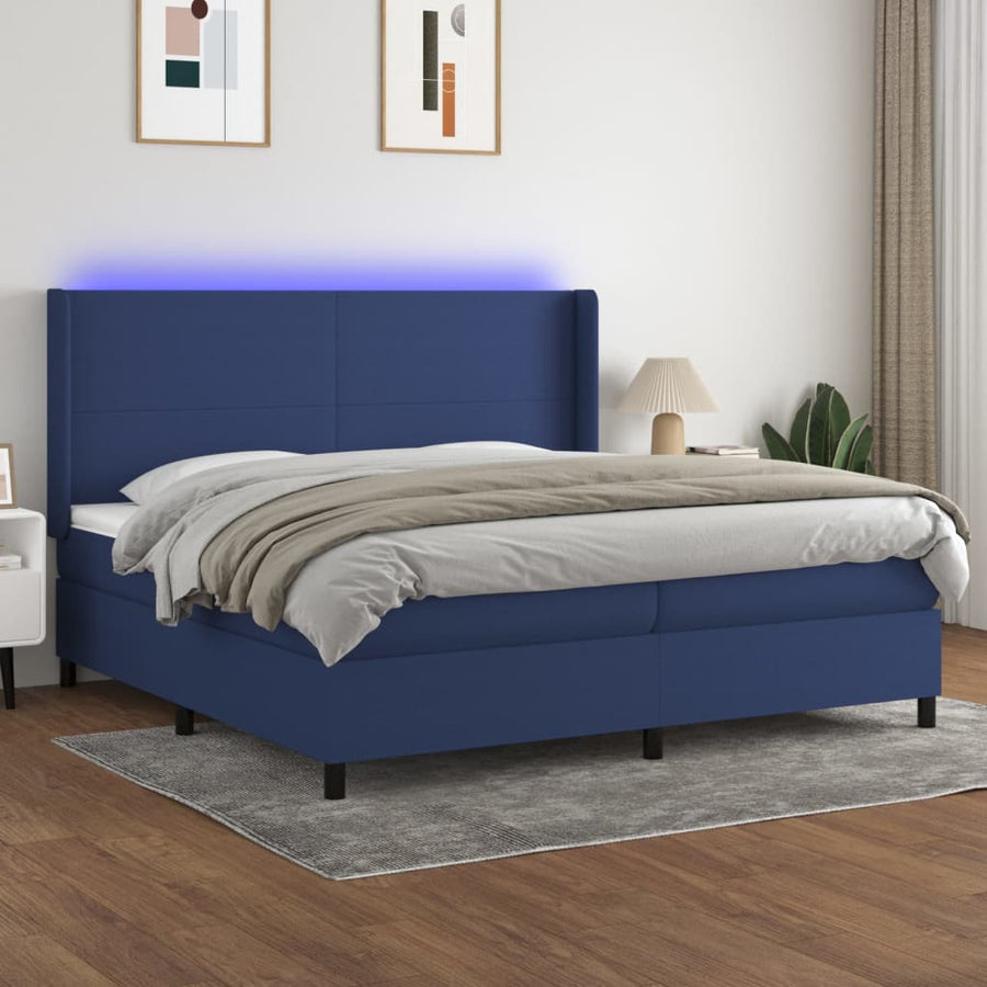 Boxspring Met Matras En Led Stof Blauw 200 x 200 cm Effen ontwerp