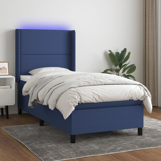 Boxspring Met Matras En Led Stof Blauw 80 x 200 cm Effen met spijkers