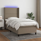 Boxspring met matras en LED stof taupe 90x190 cm 90 x 190 cm Effen met spijkers