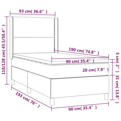 Boxspring met matras en LED stof crèmekleurig 90x190 cm 90 x 190 cm Effen met spijkers