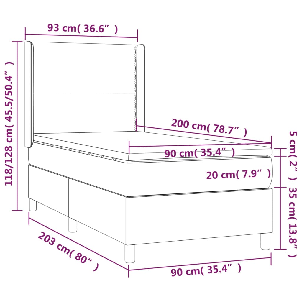 Boxspring Met Matras En Led Stof 80X200 Cm Donkerbruin 90 x 200 cm Effen met spijkers