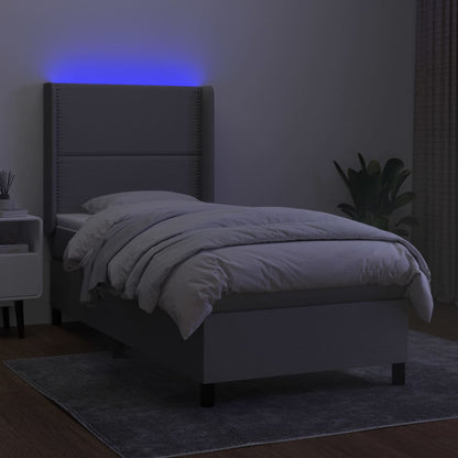 Boxspring met matras en LED stof lichtgrijs 100x200 cm 100 x 200 cm Lichtgrijs