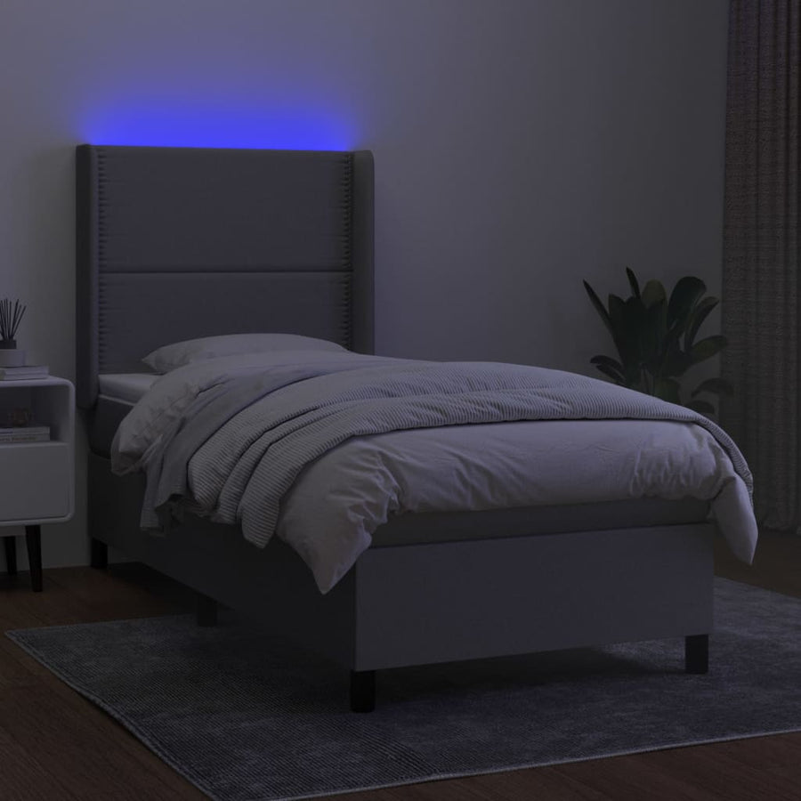 Boxspring met matras en LED stof lichtgrijs 100x200 cm 100 x 200 cm Lichtgrijs