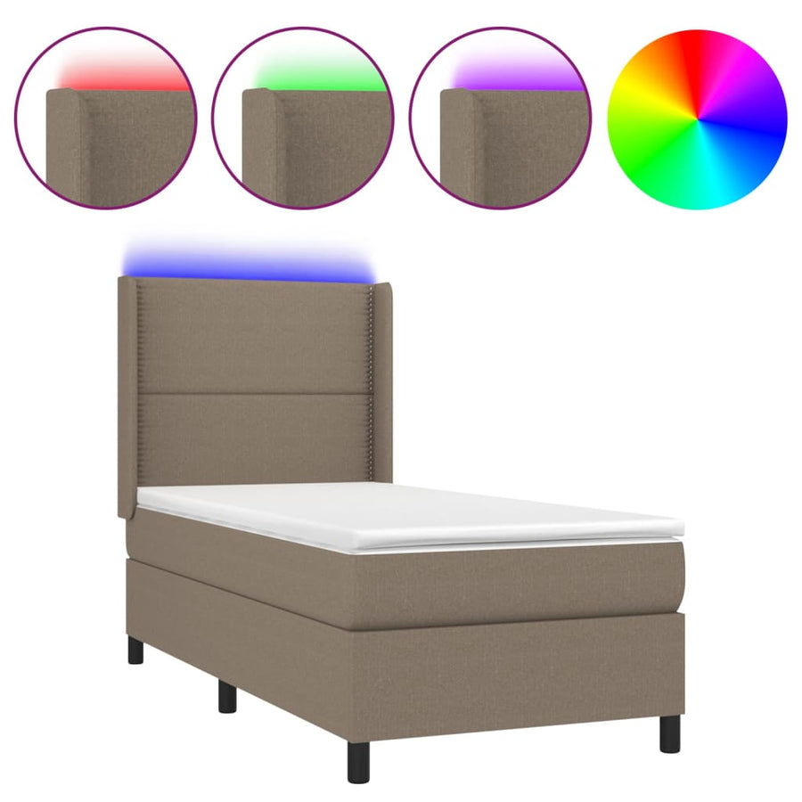Boxspring met matras en LED stof taupe 100x200 cm 100 x 200 cm Effen met spijkers