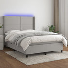 Boxspring met matras en LED stof lichtgrijs 140x190 cm 140 x 190 cm Effen met spijkers