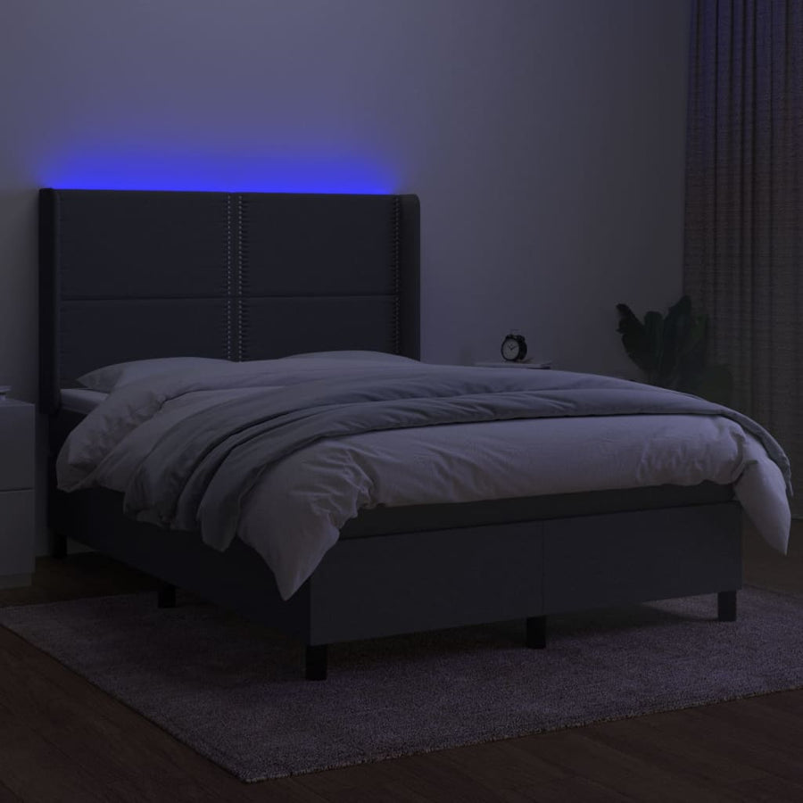 Boxspring Met Matras En Led Stof Donkergrijs 140 x 190 cm Effen met spijkers
