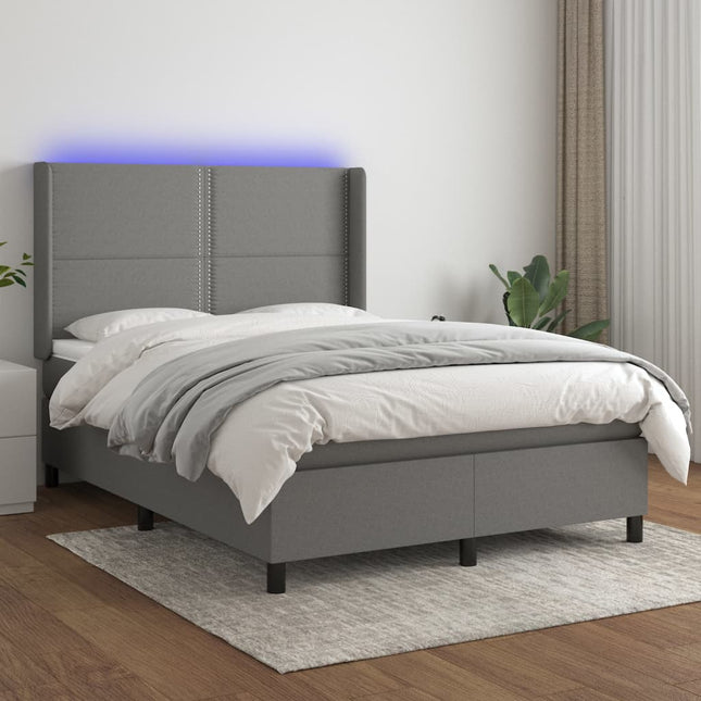 Boxspring Met Matras En Led Stof Donkergrijs 140 x 190 cm Effen met spijkers