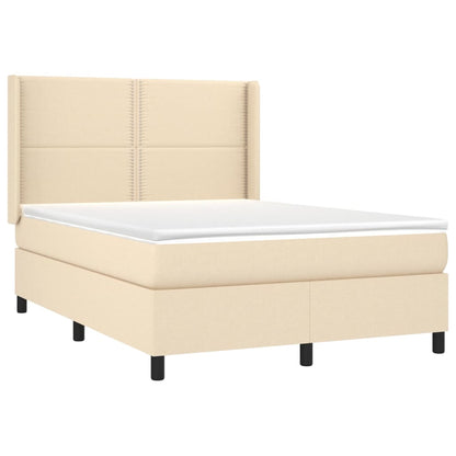 Boxspring met matras en LED stof crèmekleurig 140x190 cm 140 x 190 cm Effen met spijkers