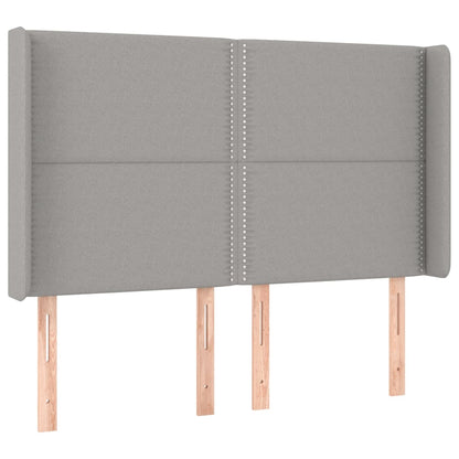 Boxspring met matras en LED stof lichtgrijs 140x200 cm 140 x 200 cm Effen met spijkers
