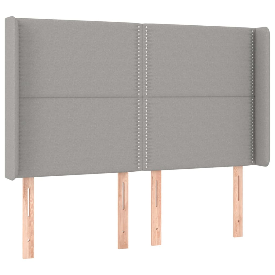 Boxspring met matras en LED stof lichtgrijs 140x200 cm 140 x 200 cm Effen met spijkers