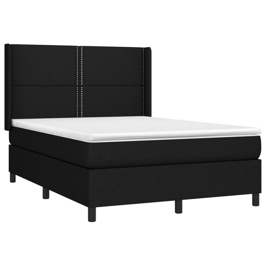 Boxspring Met Matras En Led Stof Zwart 140 x 200 cm Effen met spijkers