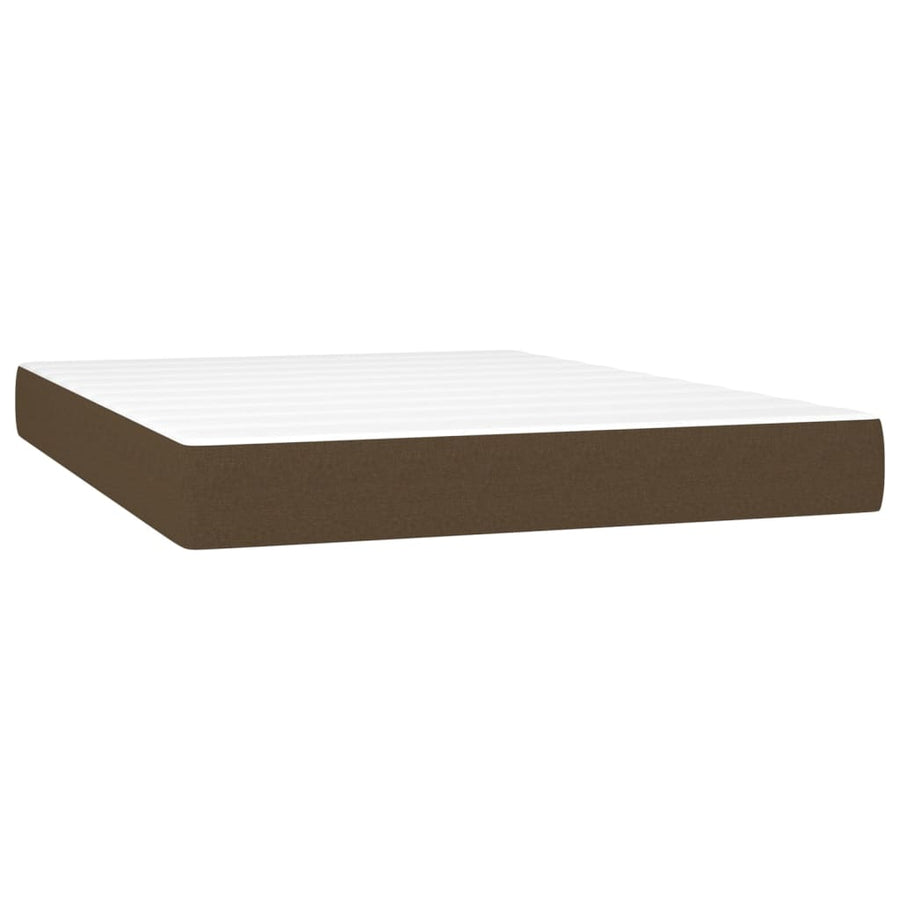 Boxspring Met Matras En Led Stof Donkerbruin 140 x 200 cm Effen met spijkers