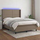 Boxspring met matras en LED stof taupe 140x200 cm 140 x 200 cm Effen met spijkers