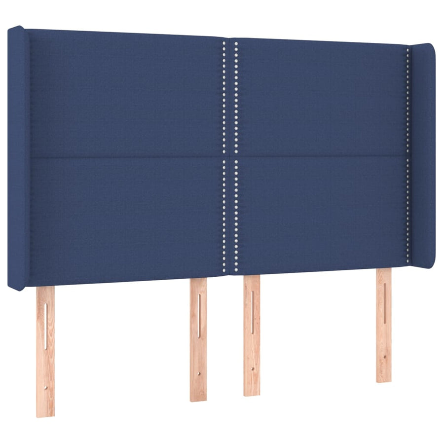 Boxspring Met Matras En Led Stof Blauw 140 x 200 cm Effen met spijkers