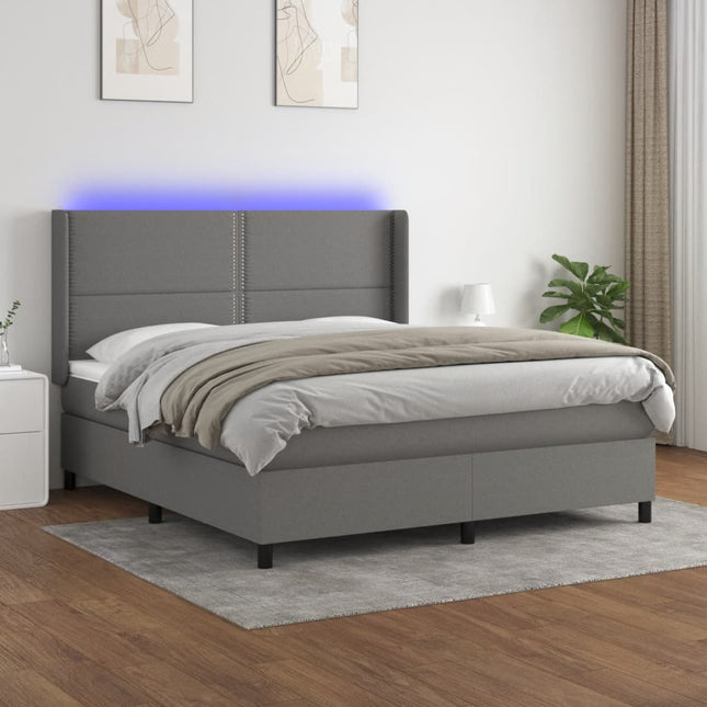 Boxspring Met Matras En Led Stof Donkergrijs 160 x 200 cm Effen met spijkers