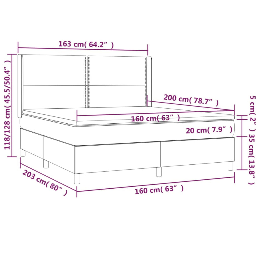 Boxspring Met Matras En Led Stof Zwart 160 x 200 cm Effen met spijkers