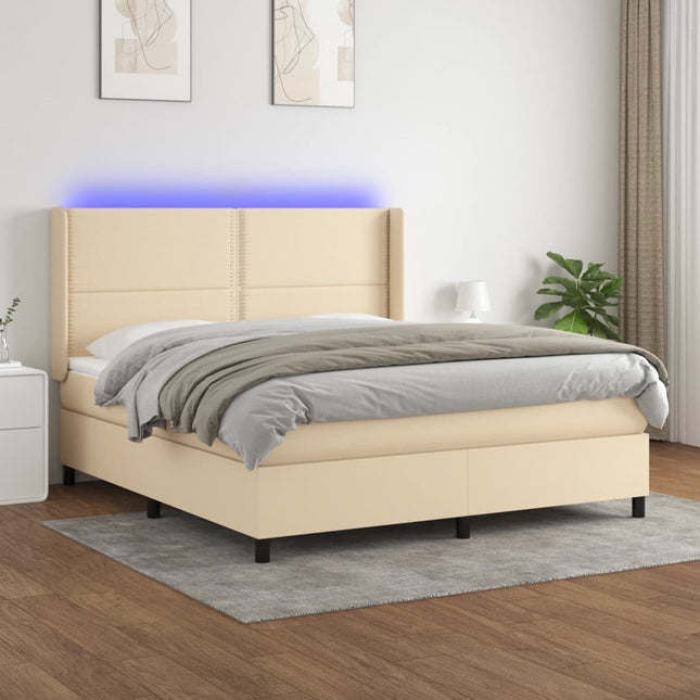 Boxspring Met Matras En Led Stof Kleurig Crème 160 x 200 cm Effen met spijkers