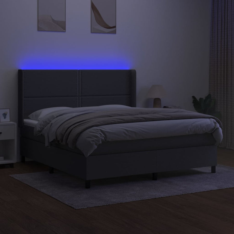 Boxspring Met Matras En Led Stof Donkergrijs 180 x 200 cm Effen met spijkers