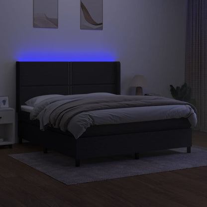 Boxspring Met Matras En Led Stof Zwart 180 x 200 cm Effen met spijkers