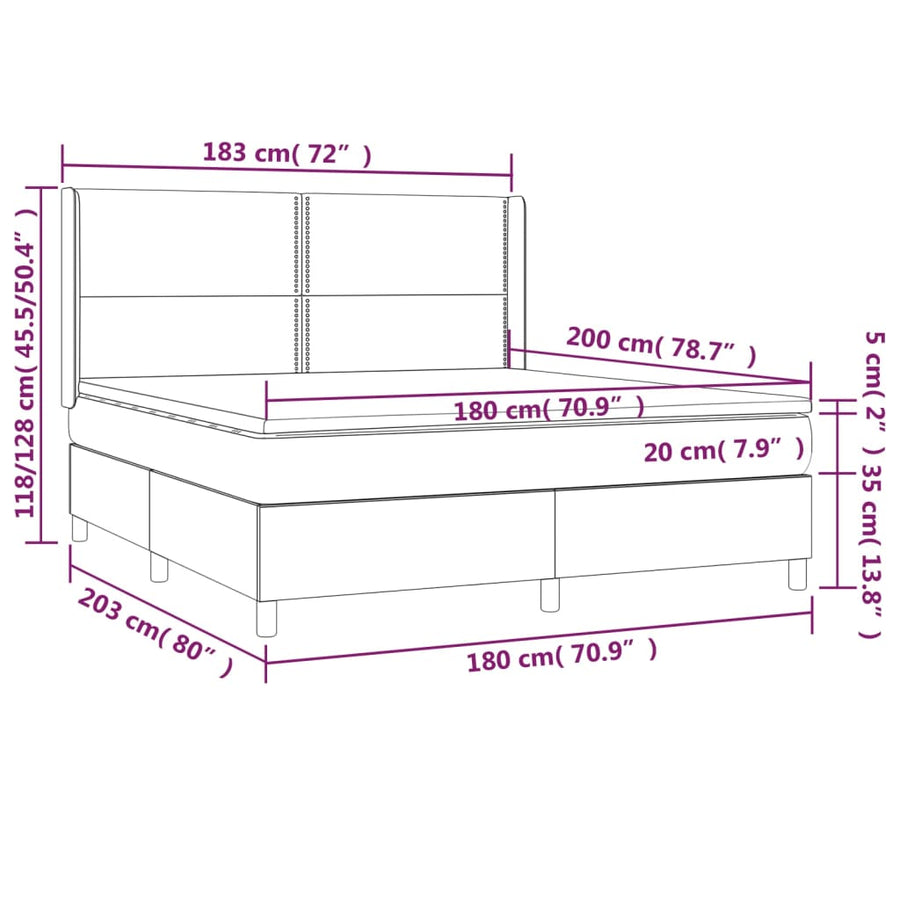 Boxspring Met Matras En Led Stof Zwart 180 x 200 cm Effen met spijkers
