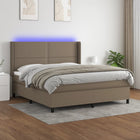 Boxspring Met Matras En Led Stof Taupe 180X200 Cm Taupe 180 x 200 cm Effen met spijkers