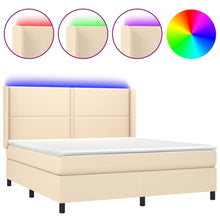 Boxspring Met Matras En Led Stof Crèmekleurig 180X200 Cm 180 x 200 cm Effen met spijkers