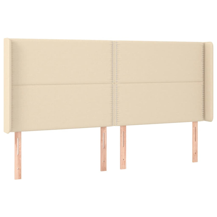 Boxspring Met Matras En Led Stof Crèmekleurig 180X200 Cm 180 x 200 cm Effen met spijkers
