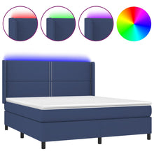 Boxspring Met Matras En Led Stof Blauw 180 x 200 cm Effen met spijkers