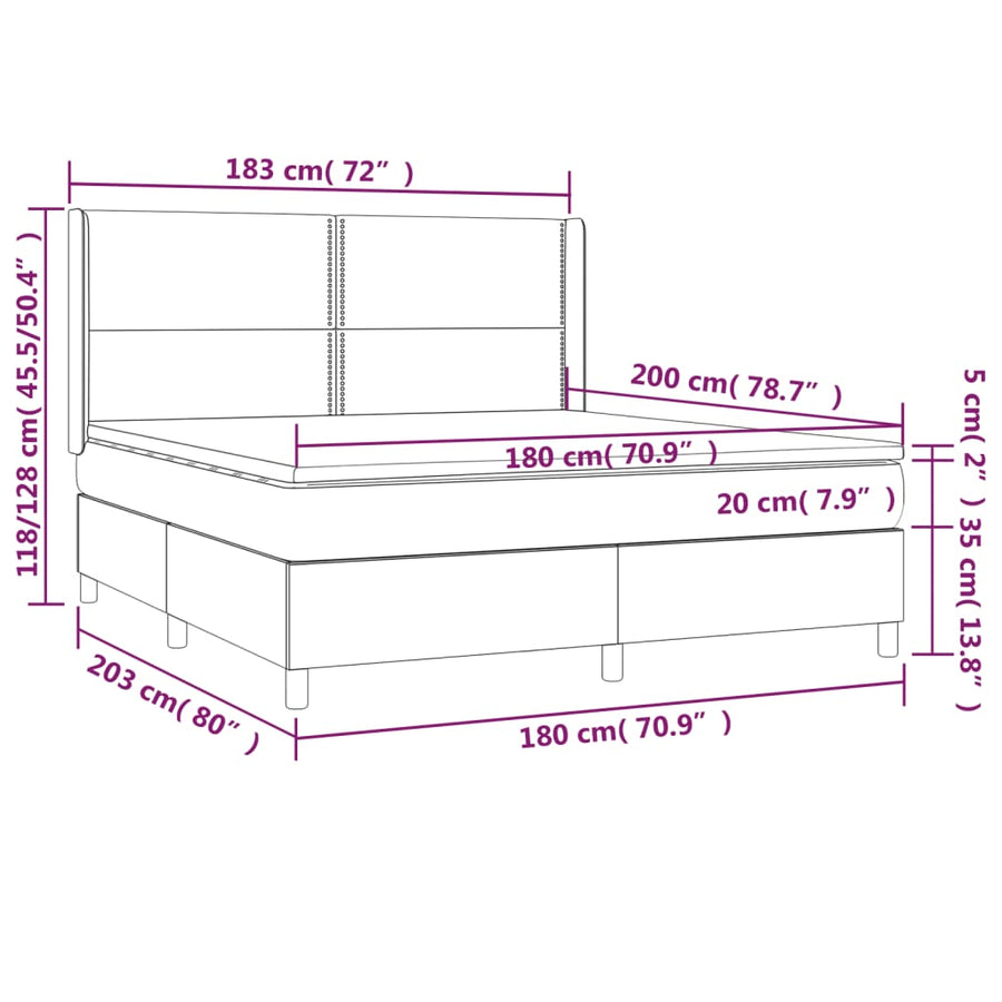 Boxspring Met Matras En Led Stof Blauw 180 x 200 cm Effen met spijkers