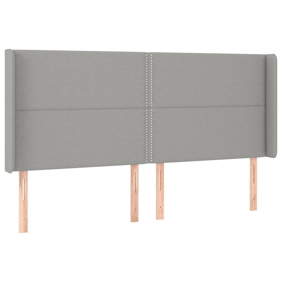 Boxspring met matras en LED stof lichtgrijs 200x200 cm 200 x 200 cm Effen met spijkers