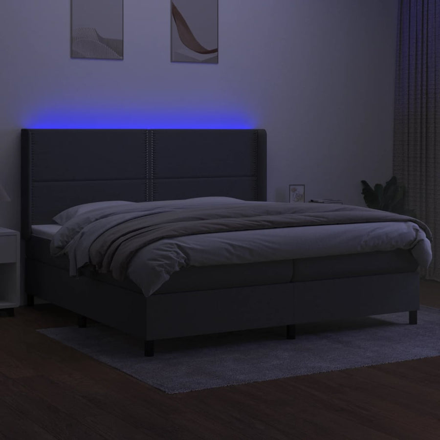 Boxspring Met Matras En Led Stof Donkergrijs 200 x 200 cm Effen met spijkers
