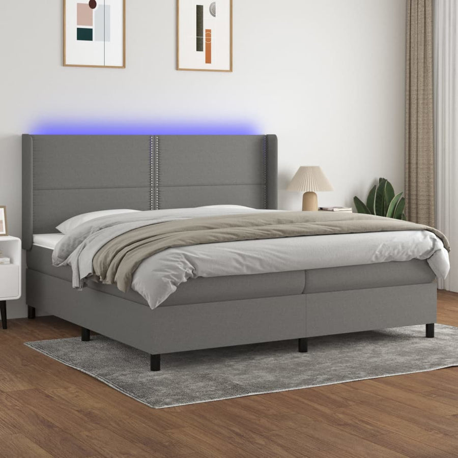 Boxspring Met Matras En Led Stof Donkergrijs 200 x 200 cm Effen met spijkers