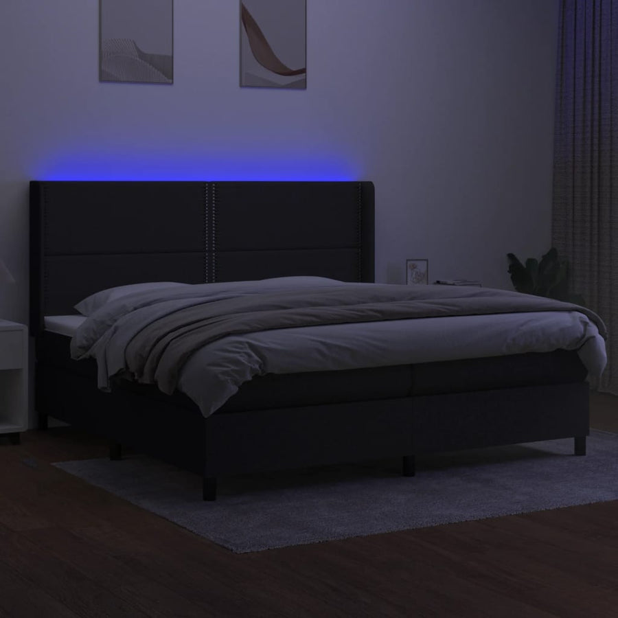 Boxspring Met Matras En Led Stof Zwart 200 x 200 cm Effen met spijkers