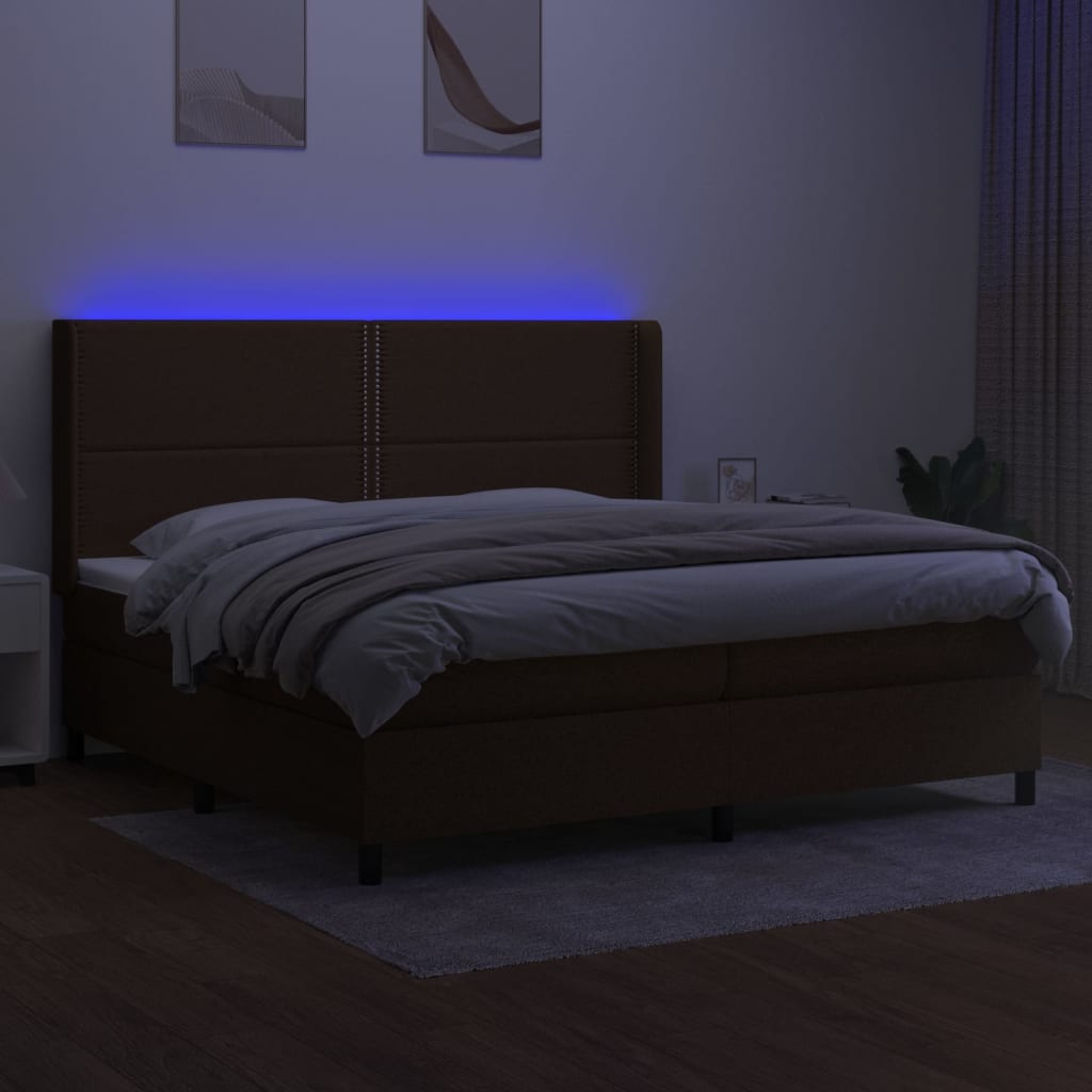 Boxspring Met Matras En Led Stof Donkerbruin 200X200 Cm 200 x 200 cm Effen met spijkers