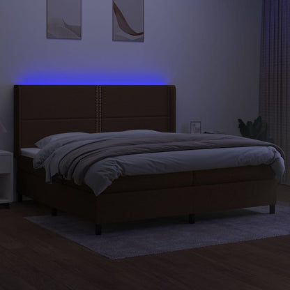 Boxspring Met Matras En Led Stof Donkerbruin 200X200 Cm 200 x 200 cm Effen met spijkers