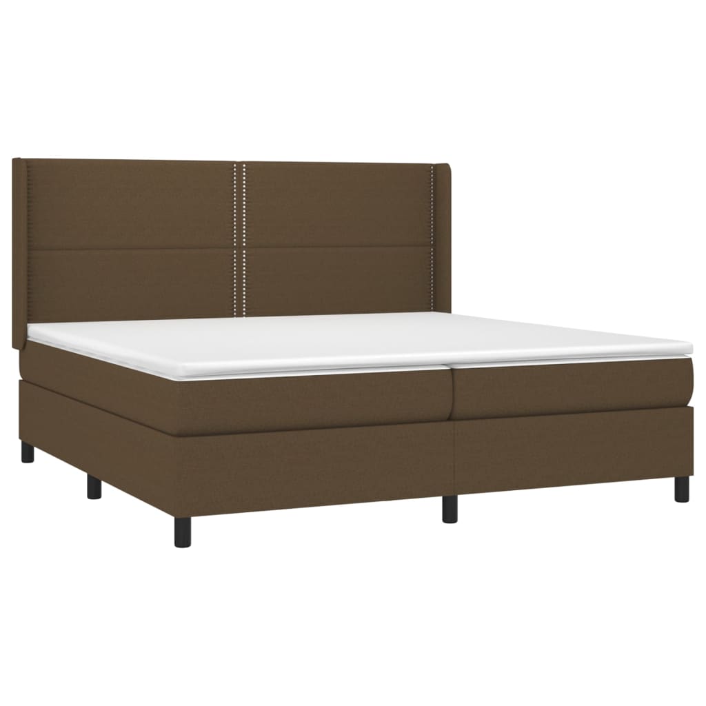 Boxspring Met Matras En Led Stof Donkerbruin 200X200 Cm 200 x 200 cm Effen met spijkers