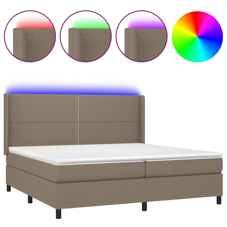Boxspring Met Matras En Led Stof Taupe 200 x 200 cm Effen met spijkers