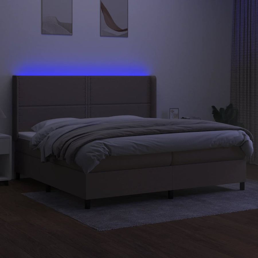 Boxspring Met Matras En Led Stof Taupe 200 x 200 cm Effen met spijkers