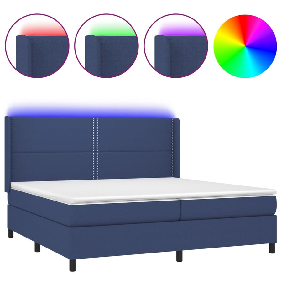 Boxspring Met Matras En Led Stof Blauw 200 x 200 cm Effen met spijkers