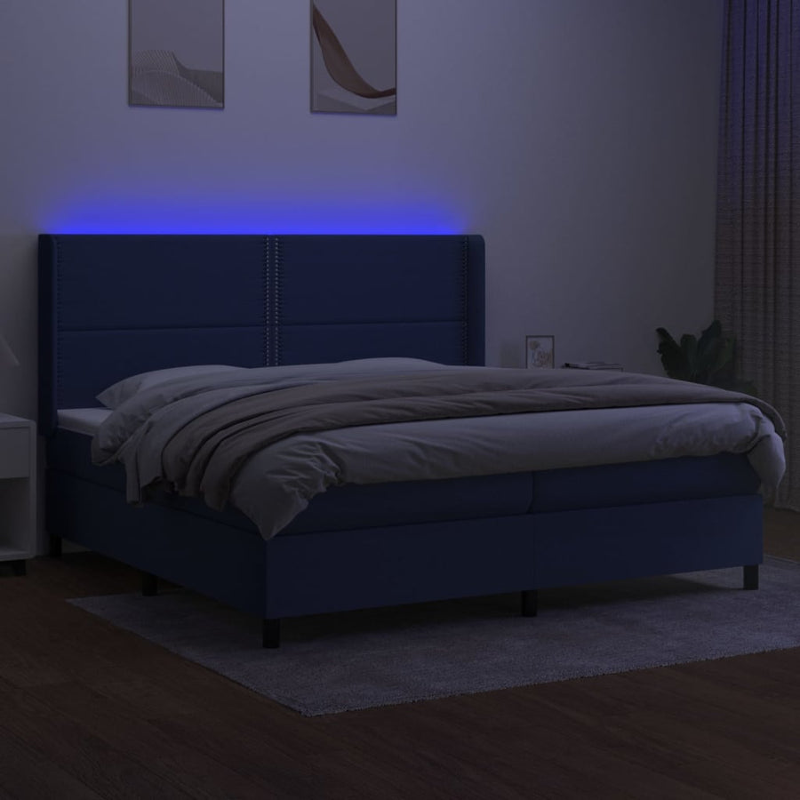 Boxspring Met Matras En Led Stof Blauw 200 x 200 cm Effen met spijkers